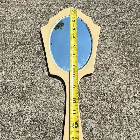 Hand Mirror, Ivory Colored Celluloid, Beveled, Blue Swirl Design, c. 1920s - Picture 4 of 7